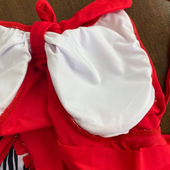 Swimsuit Two Piece Peplum Bikini Set Size Small Red Floral Ruffle By Tutorutor - Picture 7 of 7